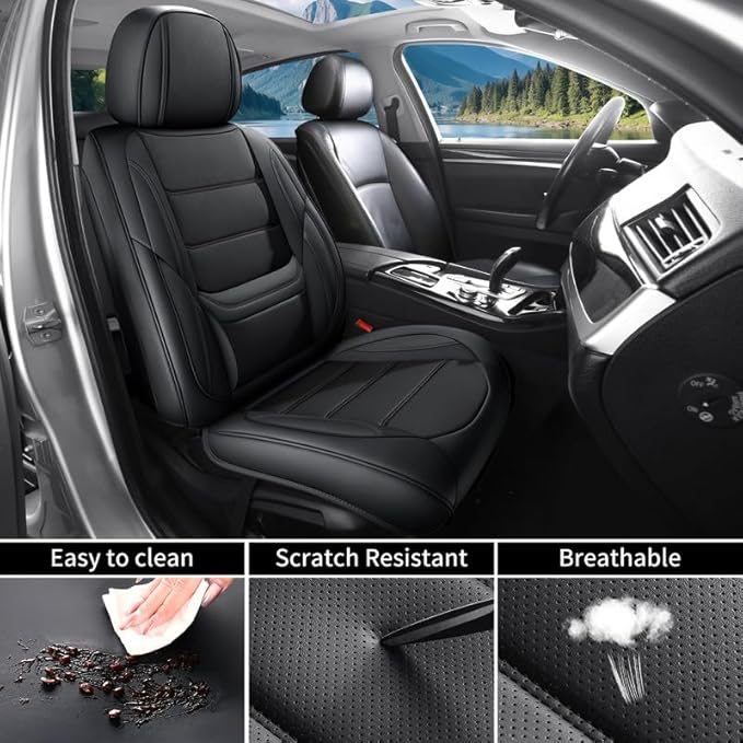 Car Seat Covers Full Set Fit for Buick Envision 2016-2026, Premium Faux Leather Waterproof Car Seat Protectors with Lumbar Support, Breathable Anti-Slip Easy to Install(Black,Full Set)