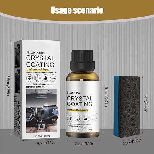 Crystal Coating for Car, 2026 New Plastic Parts Crystals Coating, Upgrade Plastics Parts Crystal Coating Plastic Restorer with Spong, Coatings Agent for Automotive Plastics (2Set)