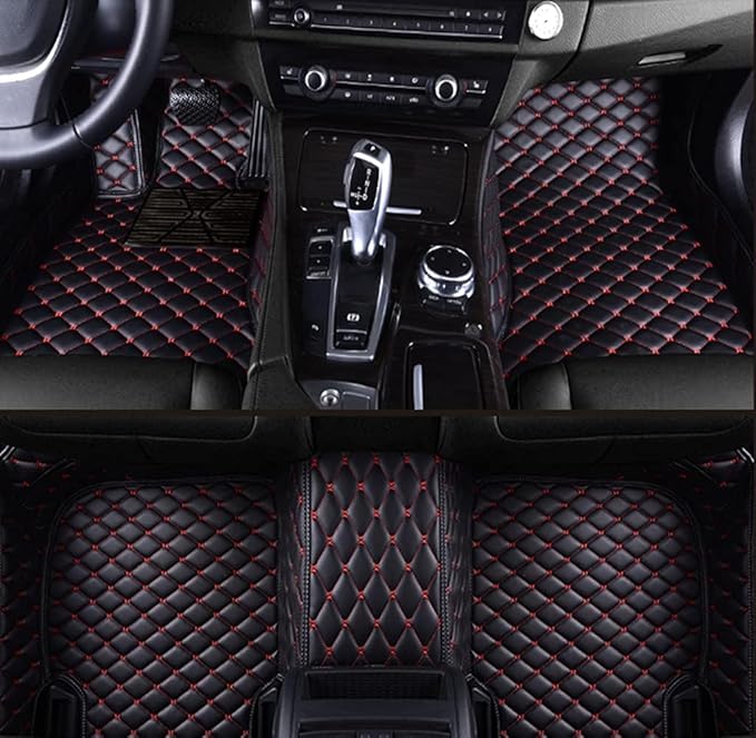 Custom Making Car Floor Mats Protection Pads for 99% Sedan/Coupe/Hatchback/SUV/Pickup Men Women Car Floor Mats Coverage Pads Anti-Slip Leather Floor Lining (Black Red)