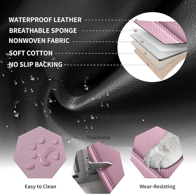Car Seat Covers Full Set Custom Fit for Ford Bronco 4-Door/Bronco Sport 2021-2025 - Premium Leather with Lumbar Support, Breathable, Anti-Slip & Excellent Seating Experience (Pink, Full Set)
