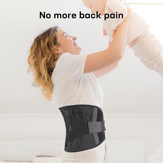 Pro Back Brace for Men Women Lower Back Pain Relief with Rigid Bionic Support & Massager Pad, Air Mesh Lumbar Belt for Sciatica, Hernia Disc, Scoliosis, Adjustable Brace for Spinal (Black, Medium(Belly: 33"-39"))