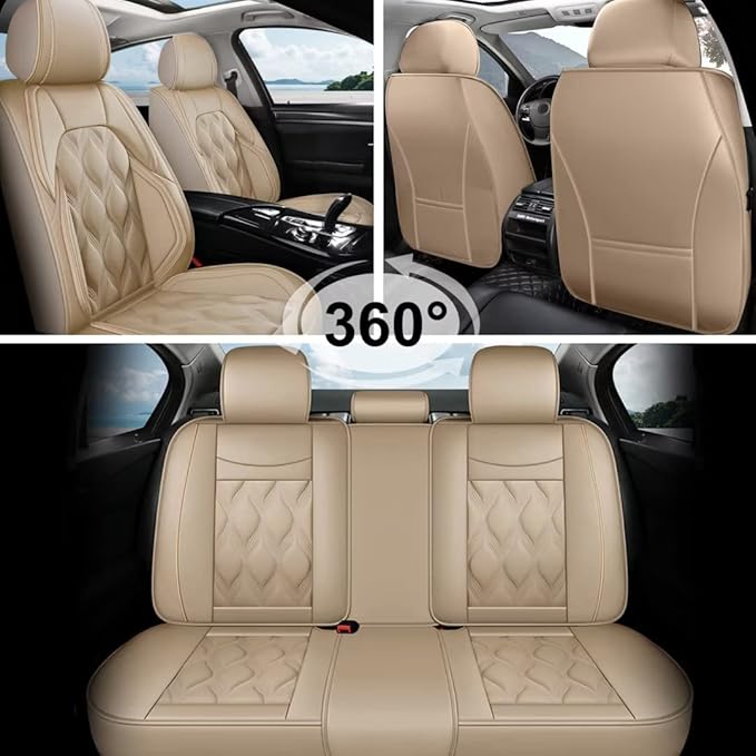 AOMSAZTO Car Seat Covers,Full Set 5 Seats Custom Fit for Subaru Crosstrek 2016-2025 2026 2023,Leather Car Seat Cover Seat Cushion Protector,Airbag Compatible Waterproof Beige