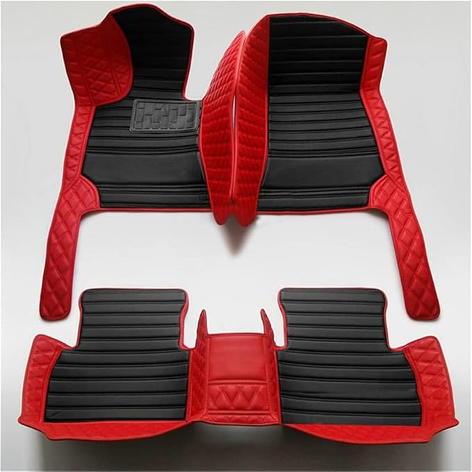 Custom Car Mats All Weather Fit Automotive Floor Mats PU Leather Protector Mat for Most Sedan, SUV, Truck Floor Mats (Red+Black Strip Shape)