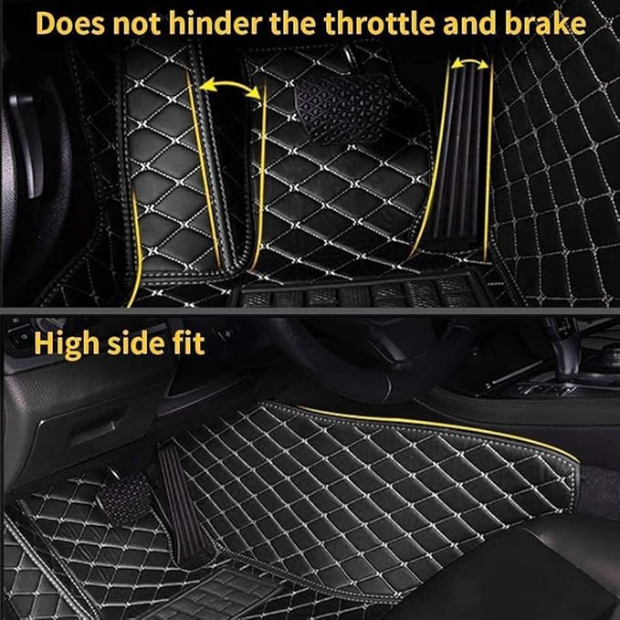 Custom Car Floor Mat Compatible with 97% Car Models Luxury Leather All Weather Waterproof Anti-Skid Full Coverage Car Mats (Black and red)