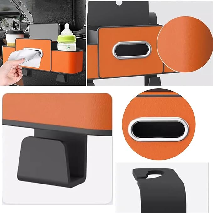 Car Organizers and Storage Box Behind Seat, Car Organizer Back of Seat, 4 in 1 Multifunctional Cars Organizer, For Snacks, Drinks, Bag Hook, Keep Tidy & Organized (Black+Brown)