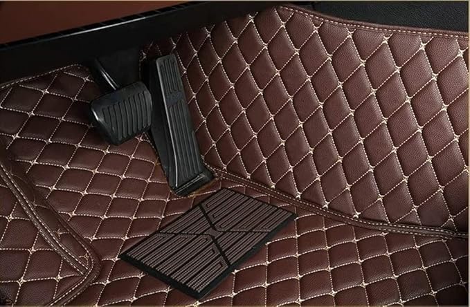Car Floor Mats for 99% Cars, Trucks and SUVs Full Coverage Pads Protection Non-Slip Leather Floor Liners (Black/Beige)