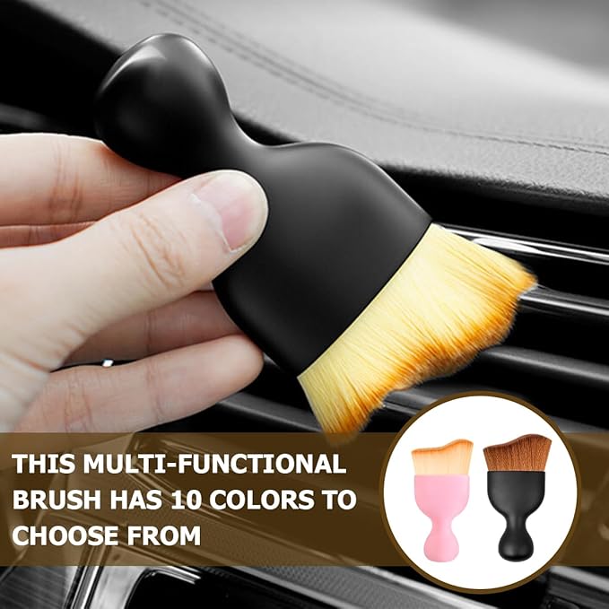 Blilo 2PCS Car Interior Detailing Brush with Dust Cover, Auto Soft Hair Cleaning Brushes, Scratch Free Curved Dirt Collectors, for Vehicle Dashboard Air Conditioner Vents Leather(Pink)