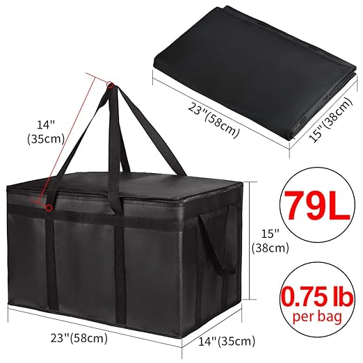 CIVJET Insulated Food Delivery Bag, XXXL Insulated Reusable Grocery Cooler/Hot Bags, Tote Bag for Shopping/Travel/Doordash, Catering Bag Doordash 22x14x13, Black, 1-Pack