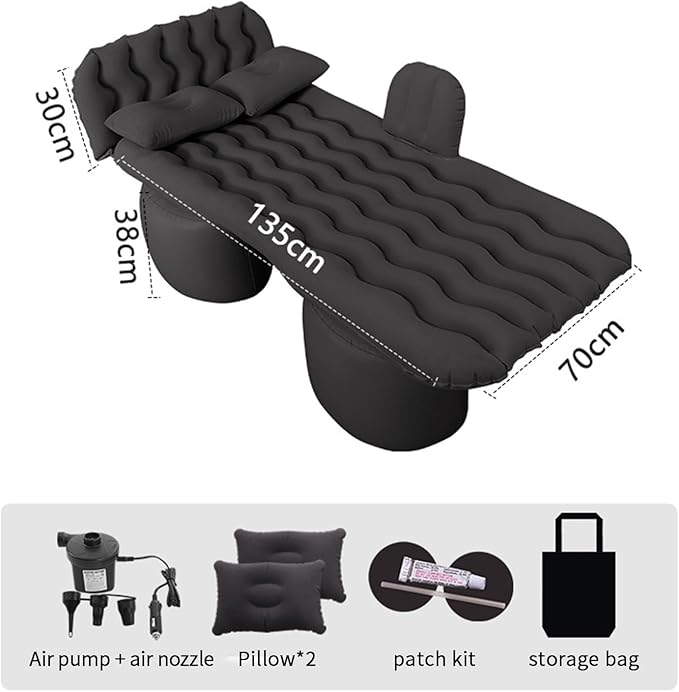 Car Air Mattress for Silverado 1500/GMC Sierra 1500 2019-2023 2024, Inflatable Car Bed for Back Seat Sleeping, Soft Car Inflatable Bed Back Seat Mattress Airbed,C Black