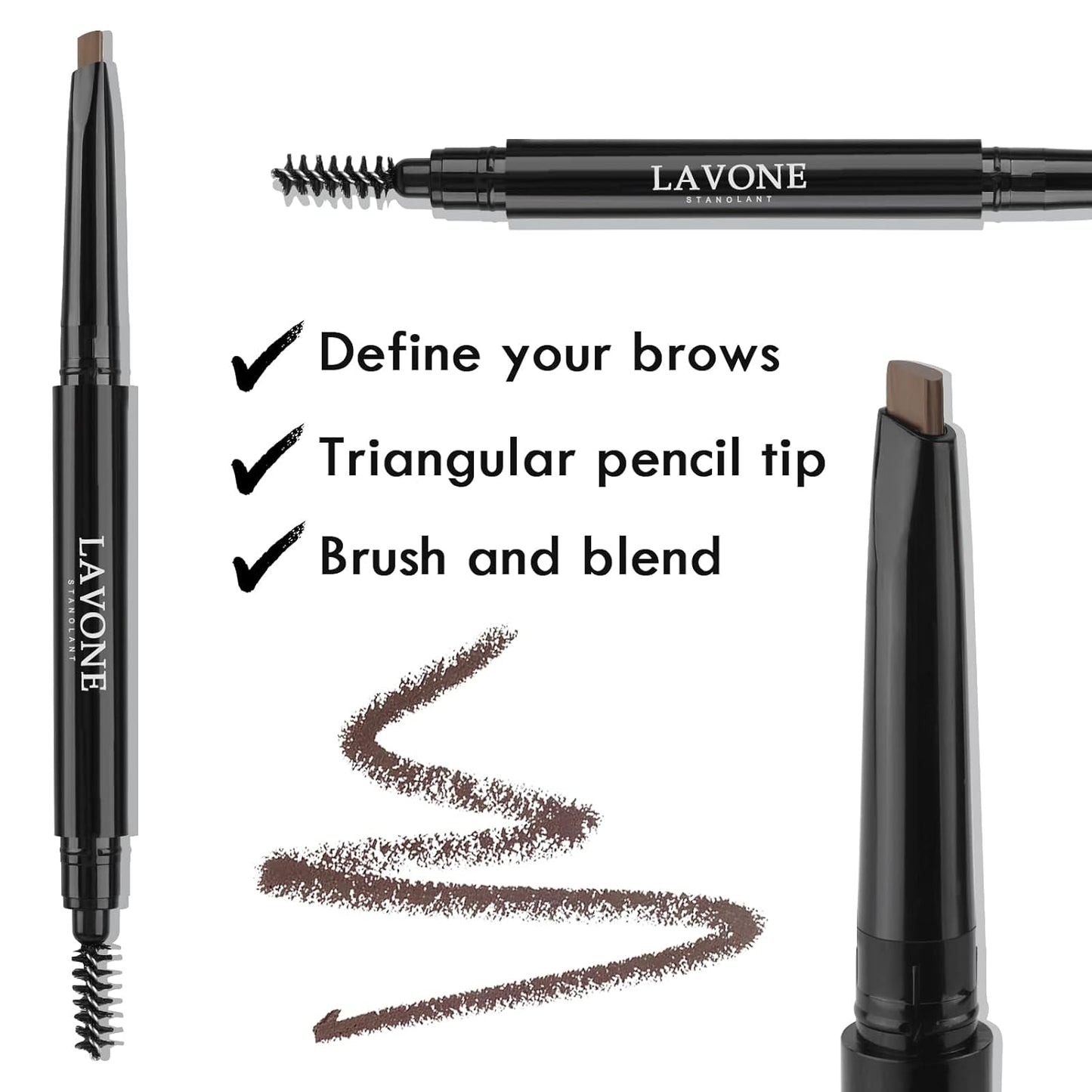 Eyebrow Stamp Stencil Kit for Eyebrows, Brow Stamp Trio Kit with Waterproof Eyebrow Pencil, Eyebrow Pomade, 20 Eyebrow Stencils, Dual-ended Eyebrow Brush and Sponge Applicator - Ash Black
