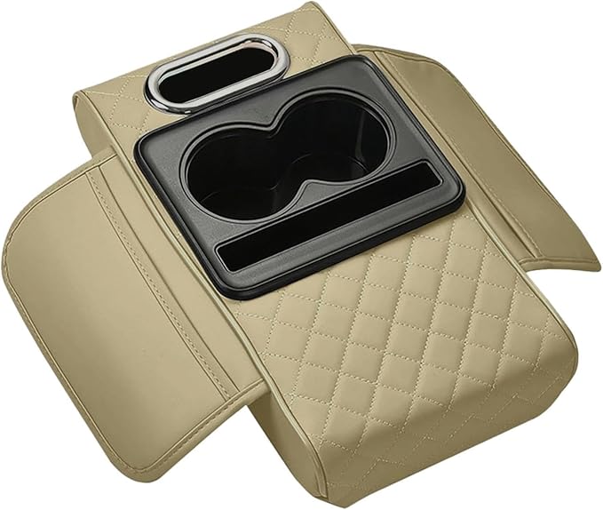 Car Center Console Pad PU Leather Armrest Organizer with Tissue Box Slot for Vehicles, Style B