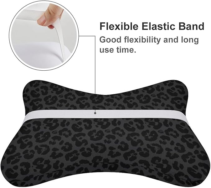 Car Neck Support Pillow 2 Pcs for Neck Pain Relief, Compatible with Dark Gray Black Leopard Cheetah Print Bone Shape Headrest Pillow for Car Seat with Soft Memory Foam