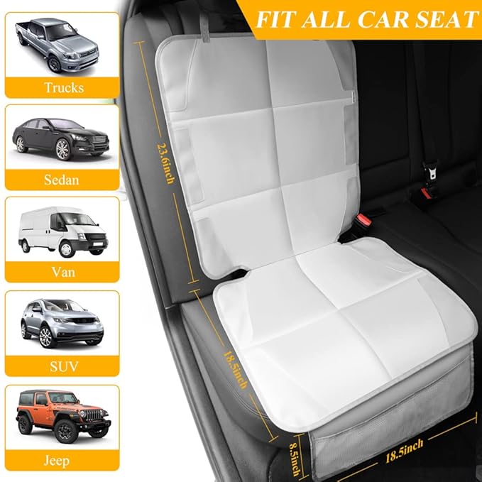 Meolsaek Car Seat Protector for Child Car Seat, Durable 600D Fabric Waterproof Car Seat Cover with Thick Pad Non-Slip Backing，No Imprints (Light Gray-2 pcs)