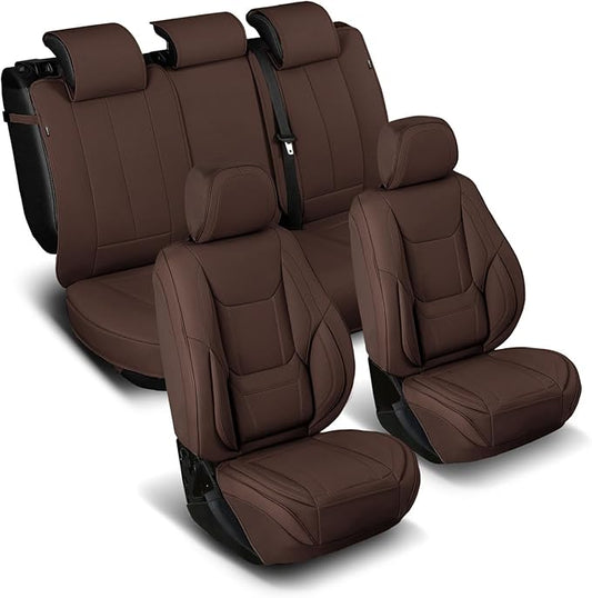 Coverland Custom Fit Car Seat Covers for Car Compatible with [Cadillac DTS, Oldsmobile Cutlass] Premium Water Resistant Leather Non-Slip Interior Protector [Full Set Dark Brown - Size Chart X78]