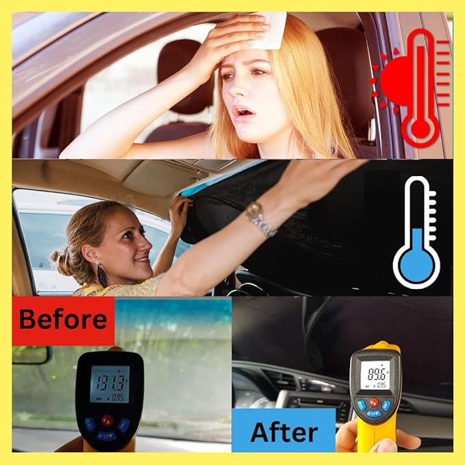 Windshield Sun Shade - Certified 99.87% UVB & 99.02% UVA Protection Car Sun Shade. Award Winning Sunshade for Car Windshield with Patented Technology. Size M 61"x32" Car Window Shades by Kinder Fluff