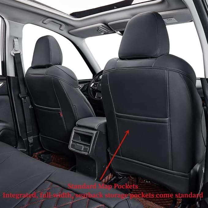 coverdream Forester Car Seat Covers Custom Fit for 2009-2013 Subaru Forester Seat Covers,Rear Seat W/Cup Holder,Full Coverage Waterproof Leather Seat Protector(Full Set,Black/Red)
