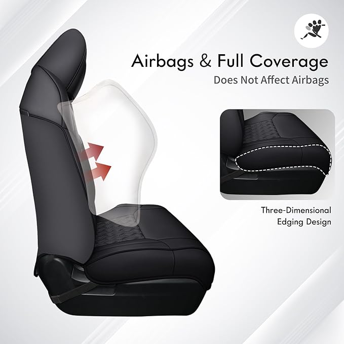 Huidasource Tacoma Car Seat Covers, Nappa Leather Truck Seat Cushion Cover Fit for Toyota Tacoma 4th Gen 2024-2026 Double/Crew Cab SR, SR5, Limited, TRD Sport/Off-Road,Trailhunter (Full Set/Black)