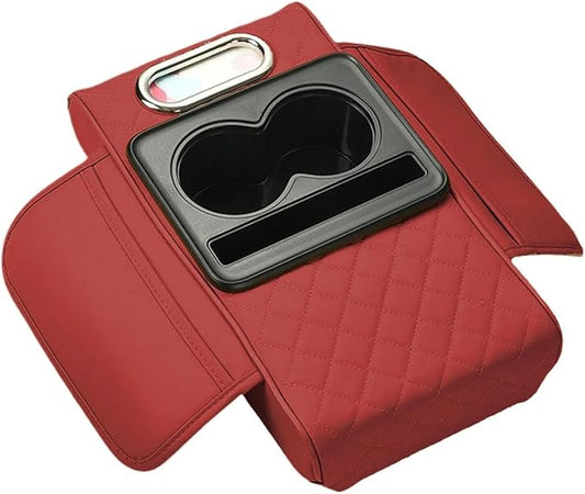 Car Armrest Cushion for Toyota Corolla X E140, E150 2006 2007 2008 2009 2010 2011 2012, Car Center Console Cover Armrest Pad with Cup Holder and Tissue Box, Car Accessories,Red