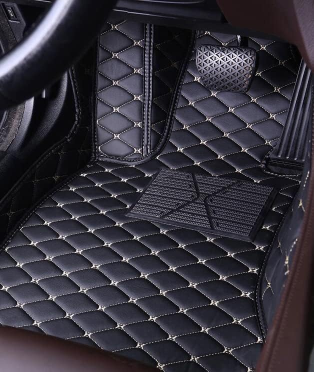 Car Floor Mats for 99% Cars, Trucks and SUVs Full Coverage Pads Protection Non-Slip Leather Floor Liners (Black/Beige)