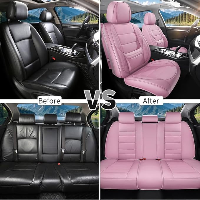 Car Seat Covers Full Set Custom Fit for Ford Edge 2007-2025 2026 - Premium Faux Leather with Lumbar Support, Waterproof, Breathable, Anti-Slip, Easy to Install (Pink, Full Set)