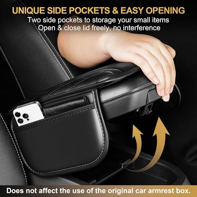 Center Console Cover Fit for Tacoma Scratch & Wear Resistant Waterproof Middle Console Cover with 2 Storage Bags(Black)