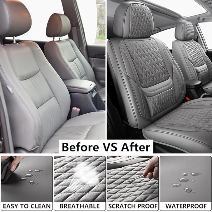 Car Seat Covers Full Set Custom Fit for Saturn Aura 2006-2009 - Premium Faux Leather with Lumbar Support | Breathable, Waterproof, Anti-Slip, Durable (Gray,Full Set)