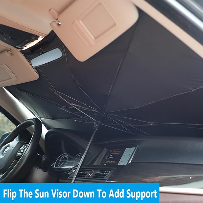Windshield Sun Shade 2025 Car Accessories 100% Blackout Car Front Windsow Shades Umbrella Automotive Sun Visor Block Heat Insulation Protection (Red)