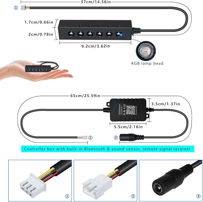 AKEPO 3.2W 6-Hole RGB Headliner Starlight Kit, 6.5ft 240pcs*0.75mm/0.03in APP Control Colorful Color Chasing Sound Activated Fiber Optic Lights