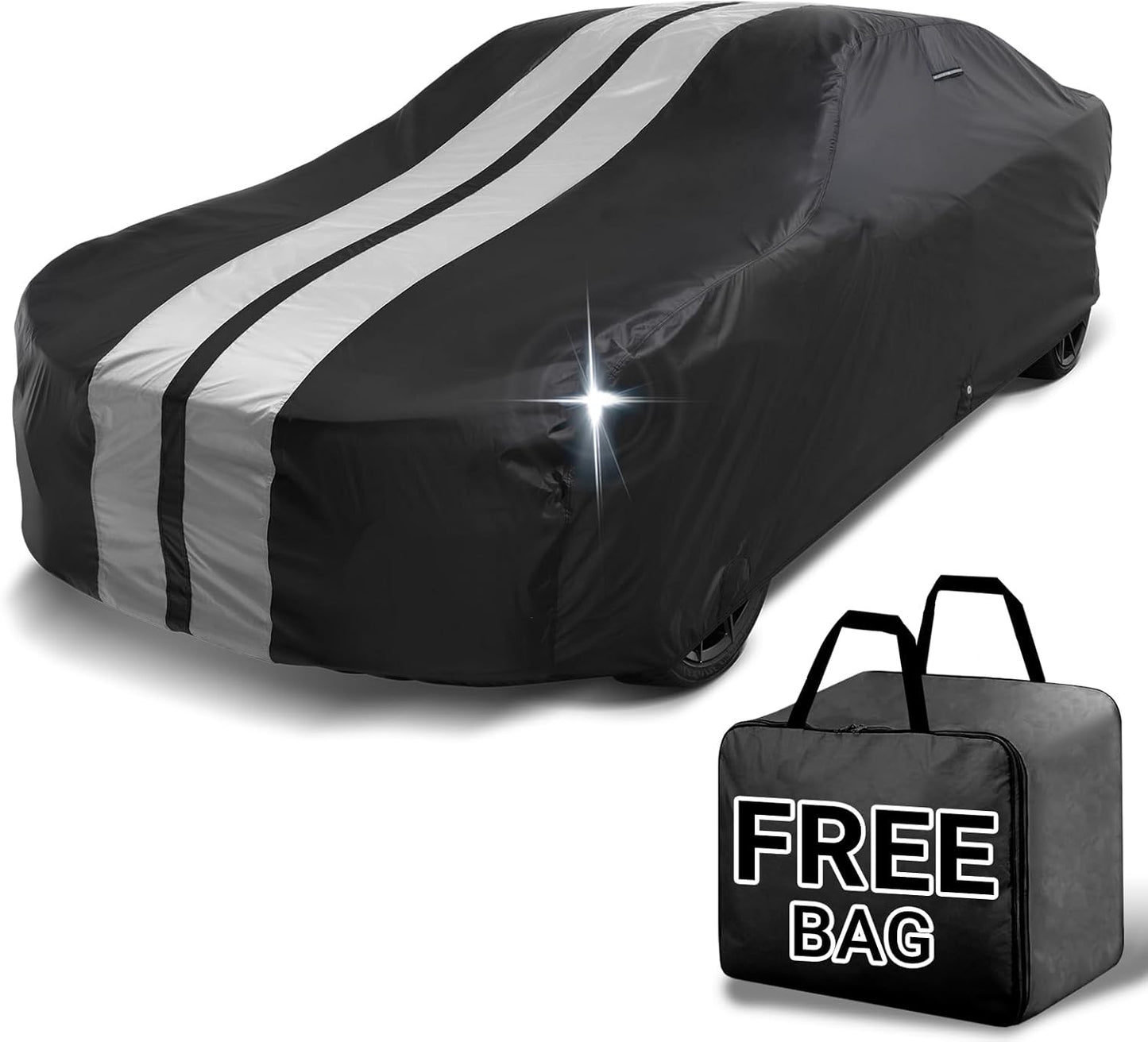 iCarCover Custom Car Cover for Chevy Chevelle Wagon (1973-1977) Waterproof All Weather Rain Snow UV Sun Protector Full Exterior Indoor Outdoor Car Cover (Stripe - Black/Gray)