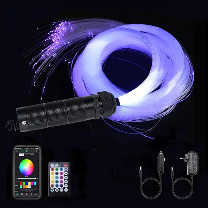 AZIMOM Car Use 6W RGBW 550pcs 0.03in 13.1ft Fiber Optic Lights Starlight Ceiling Light Kit End Glow Optic Cable Music Mode APP Remote Sensory Lighting Indoor Home Headliner Decoration