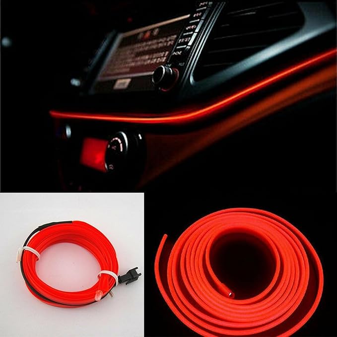 Riloer El Wire Lights for Car, Interior Neon Lights Strip Car LED Strip Light Interior for Car Garden Party Decoration, Car Ambient Lighting Kits, 5m/16.4ft Ice Blue LED