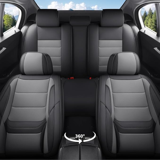 Car Seat Covers Full Set Fit for Buick Century 1997-2005, Premium Faux Leather Waterproof Car Seat Protectors with Lumbar Support, Breathable Anti-Slip Easy to Install(Black&Gray,Full Set)