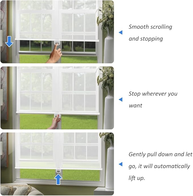 LUCKUP Light Filtering Roller Shades for Windows, Cordless Semi Sheer Solar Blinds with 5% Openness Free-Stop Window Shades for Home & Office, White 26" W x 72" L