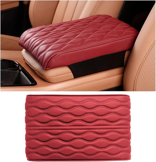 Ziciner Car Center Console Cover, Leather Memory Foam Armrest Cushion Protection Pad, Waterproof Hand Rest Pillow with Height Increase, Universal Accessory for Most Car (Wine Red)