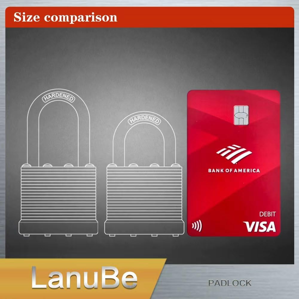 LanuBe Lock Laminated keyed Padlock (1-9/16", 40mm), keyed Alike Locks, Normal Shackle,Marked Black Plastic Hoop, Pack of 48