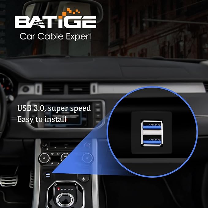 BATIGE Dual Ports Square USB 3.0 Panel Flush Mount Extension Cable with Buckle for Car Truck Boat Motorcycle Dashboard-3ft