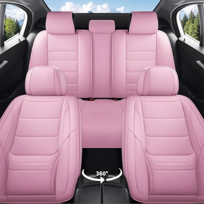 Car Seat Covers Full Set fit for Chevrolet/Chevy HHR 2006-2011 , Premium Faux Leather Waterproof Car Seat Protectors with Lumbar Support, Breathable Anti-Slip Auto Seat Covers Full Set(Pink,Full set)