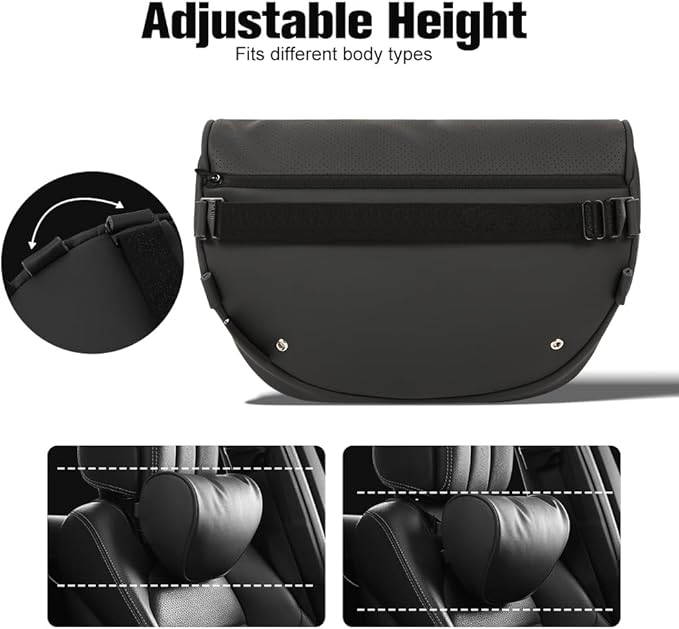 HOPON 2 Pack 2025 Upgrade Headrest Pillow for Tesla Model 3 Model Y with Adjustable Strap,Fits All Vehicles,Car Neck Pillow with Leather,for Head,Neck,Shoulders,Multipurpose,Car Accessories(Black)