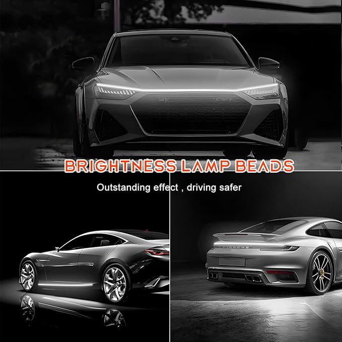 Car Hood Light Strip, 79 Inches Flexible DRL Dynamic Scan Start up Hoodbeam Kit, Waterproof 12V LED Headlight Strips Engine Cover Decoration, Exterior Car Accessories