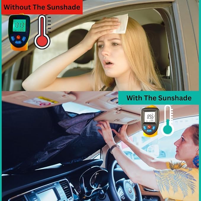 Windshield Sun Shade -Certified 99.87% UVB & 99.02% UVA Car Sun Shade. Award Winning Sunshade - Patented Technology | Compatible for Dodge Challenger (2015–2026) | Car Shades by Kinder Fluff