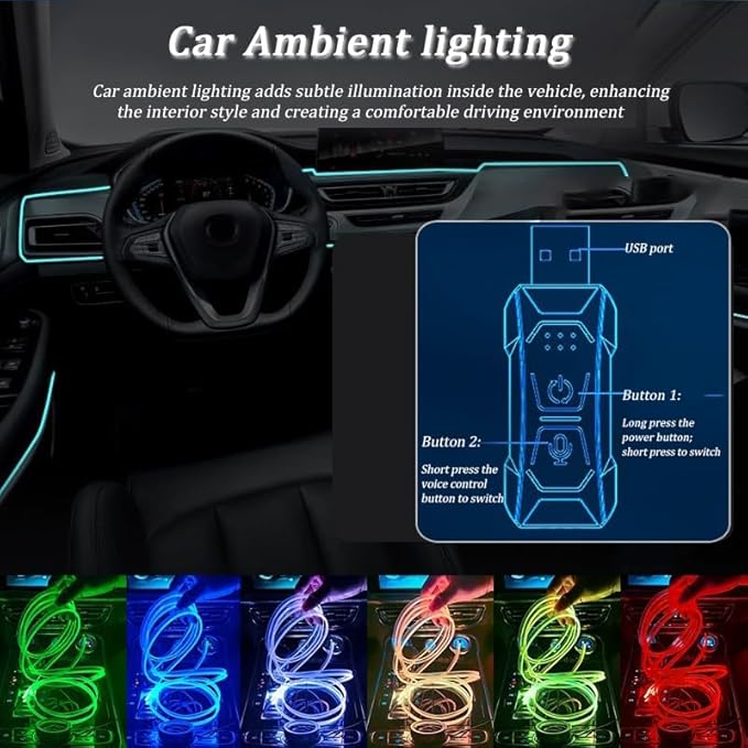 Car Interior Lights for GMC Yukon XL 2010–2025, Car Ambient Lighting Kits, Multiple Light Modes, Interior Car LED Strip Lights with Remote Control, Sync to Music, 8m