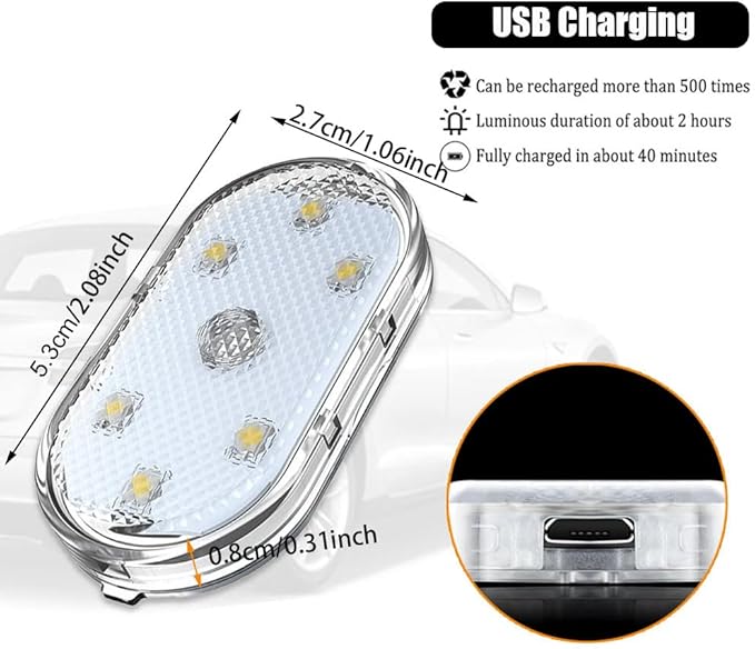 4PCS Wireless Car Interior LED Lights 7Colors USB Rechargeable Car LED Touch Light with 6 Super Bright LED Lamp Beads Car Interior Ambient Light Universal Vehicle Accessories for Car Decor