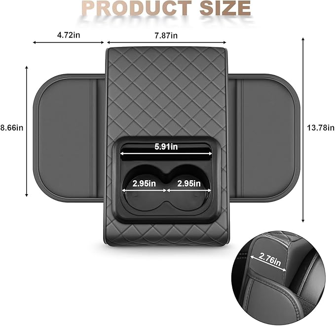 Center Console Cover Fit for Camry Faux Leather Car Armrest Cushion with Storage Bags, Cup Holder ＆ Phone Storage Multifunctional Middle Console Cover(Grey)