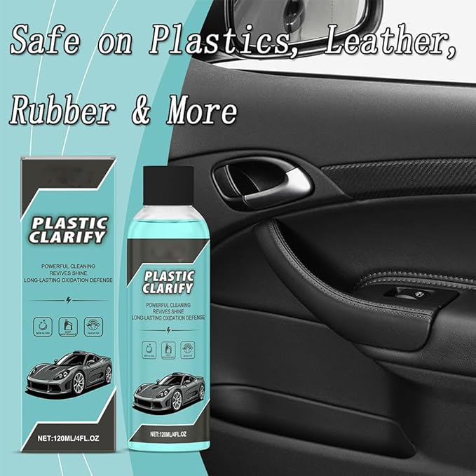 Plastic Clarify For Cars, 120ML Waterless Plastic & Trim Restorer Spray, Scratch Remover and Black Trim Restorer for Interior & Exterior Plastic, Rubber, and Vinyl Surfaces (2pcs)