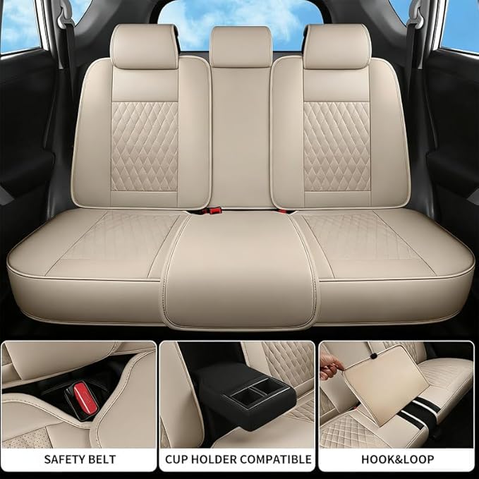 Car Seat Covers Full Set Custom Fit for Buick Lacrosse 2004-2019 - Premium Faux Leather with Lumbar Support | Breathable, Waterproof, Anti-Slip, Durable (Beige,Full Set)