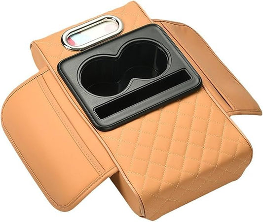 Car Armrest Cushion for Toyota Crown Majesta VI 2009-2015 2016 2017 2018, Car Center Console Cover Armrest Pad with Cup Holder and Tissue Box, Car Accessories,Orange