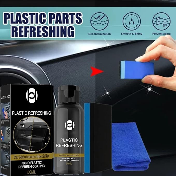 RJDJ Plastic Restorer for Cars, Trim & Exterior – Plastic Revitalizing Coating Agent, Restores Faded Plastic, UV Protection, Car Shine Refurbishing Solution (30ml-4pcs)