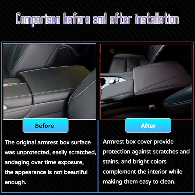 Custom Interior Accessories For Lexus RX 350 350L 450h 450hL 2015 2016-2022 PU Leather Center Console Armrest Box Cover Armrest Cushion Central Armrest Protector Pad(Black With Black Stitching)