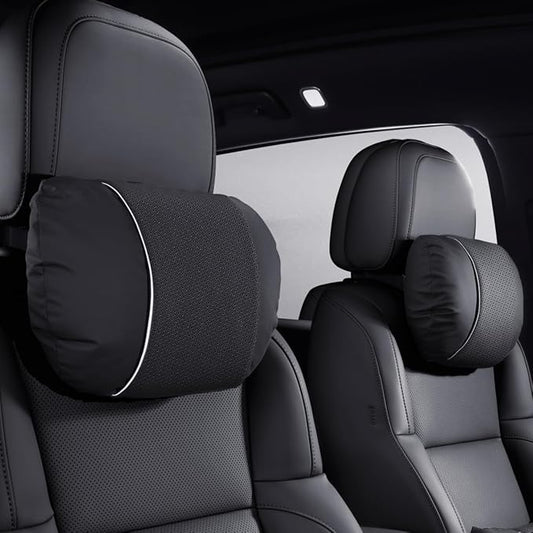 2 Pcs Car Headrest Neck Pillow for Driving,Premium Skin-Feeling Napa Leather Soft and Comfortable Headrest,Two Gears of Height Adjustment Car Seat Headrest Pillow Car Interior Accessories
