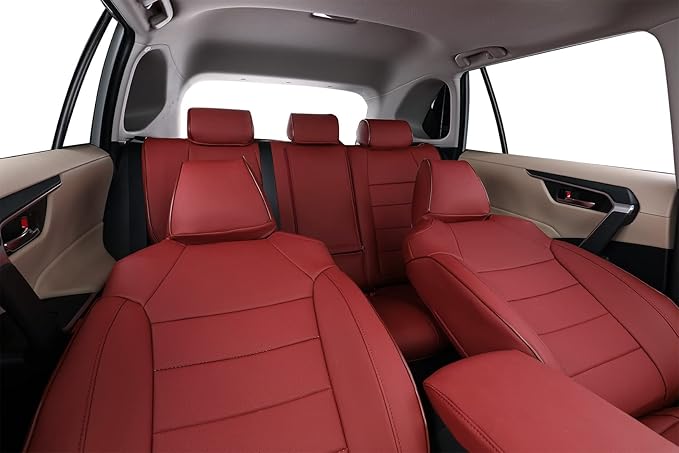EKR Rav4 Seat Covers Custom Fit for Toyota Rav4 (Hybrid) LE/XLE Premium 2026, Leather Car Seat Cover Full Set for SUV,Faux Leather(Burgundy)
